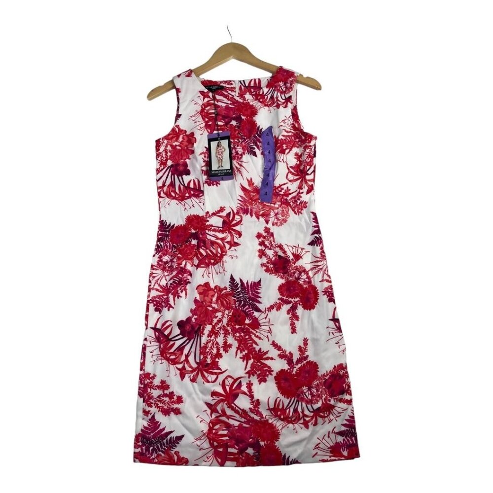 New Mario Serrani Floral Print Sleeveless Dress size 4 Red/White